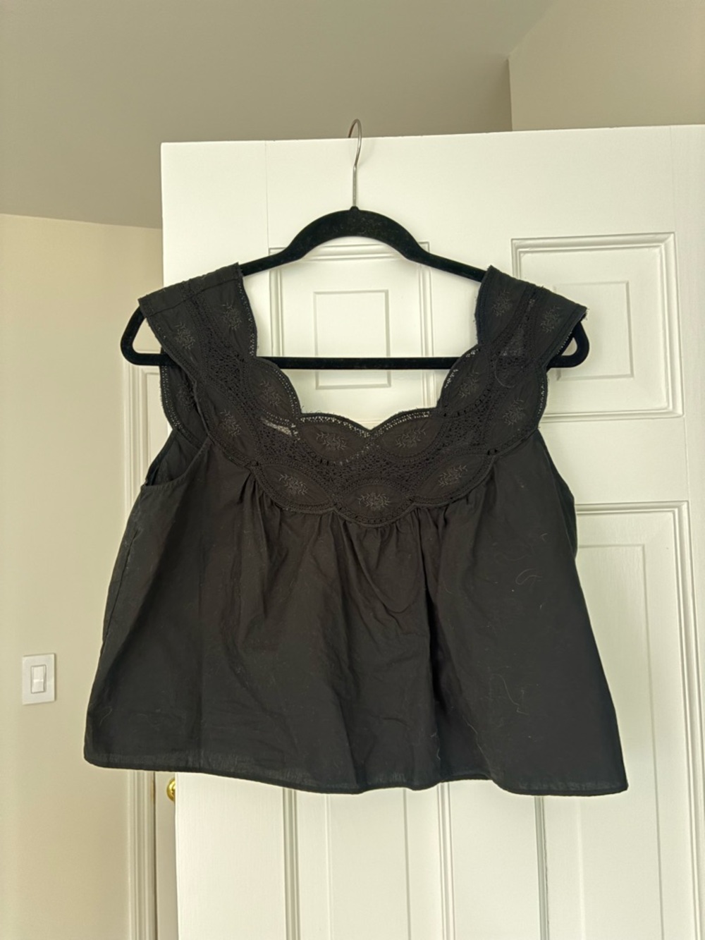 J. Crew Black Eyelet Trim Sleeveless Cotton Camisole